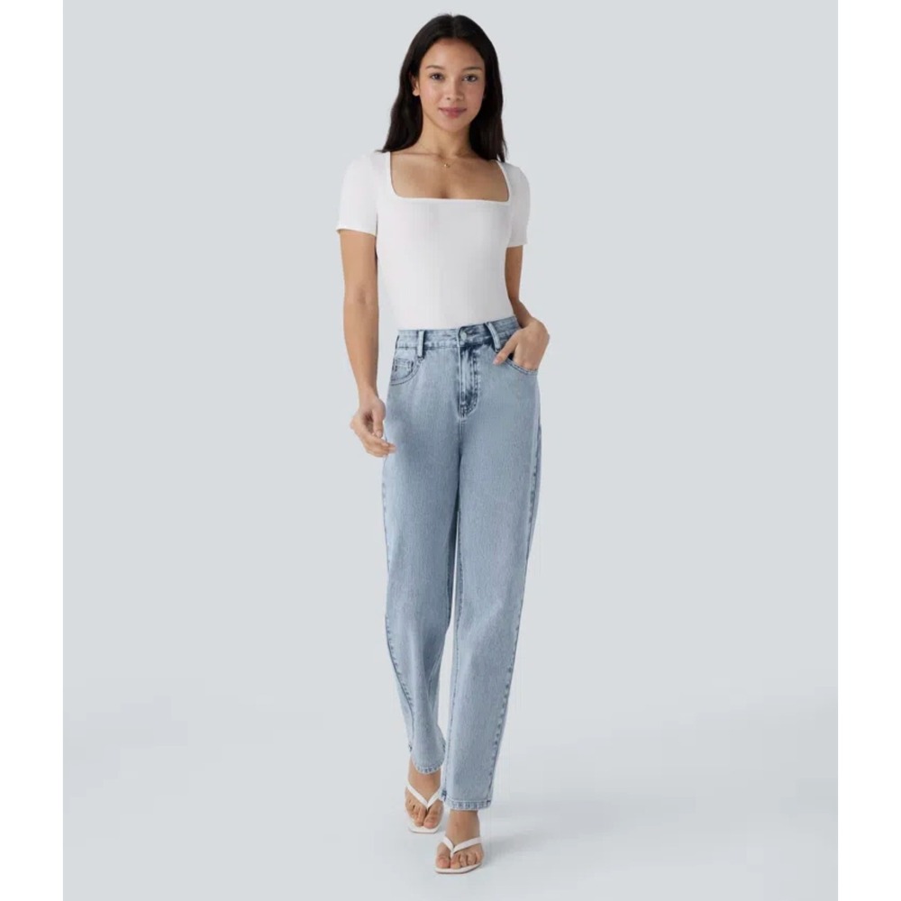 Halara Flex™ High Waisted Zipper Pockets Straight Leg Casual Jeans Size‎ S Blue